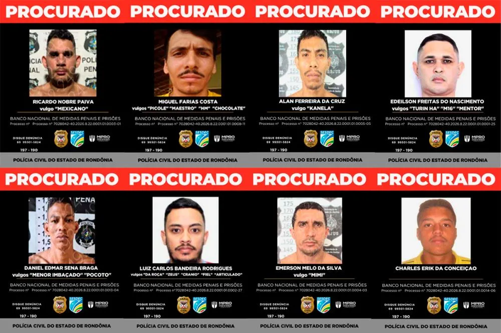 ORGANIZAÇÃO CRIMINOSA: Polícia divulga imagens de foragidos da Operação Audácia