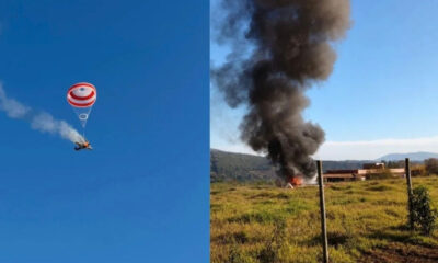 MILAGRE AÉREO: Avião sofre explosão e incêndio em MG; piloto aciona paraquedas e sobrevive a pouso de emergência