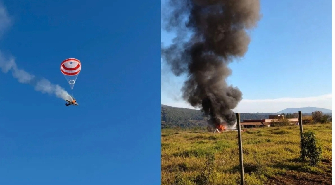 MILAGRE AÉREO: Avião sofre explosão e incêndio em MG; piloto aciona paraquedas e sobrevive a pouso de emergência