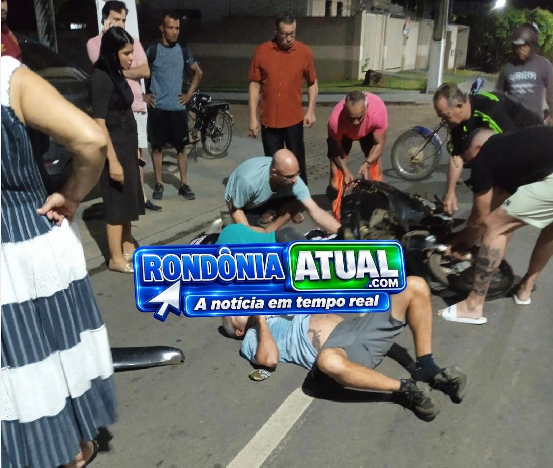 Pedestre e motociclista ficam feridos após colisão em Ji-Paraná