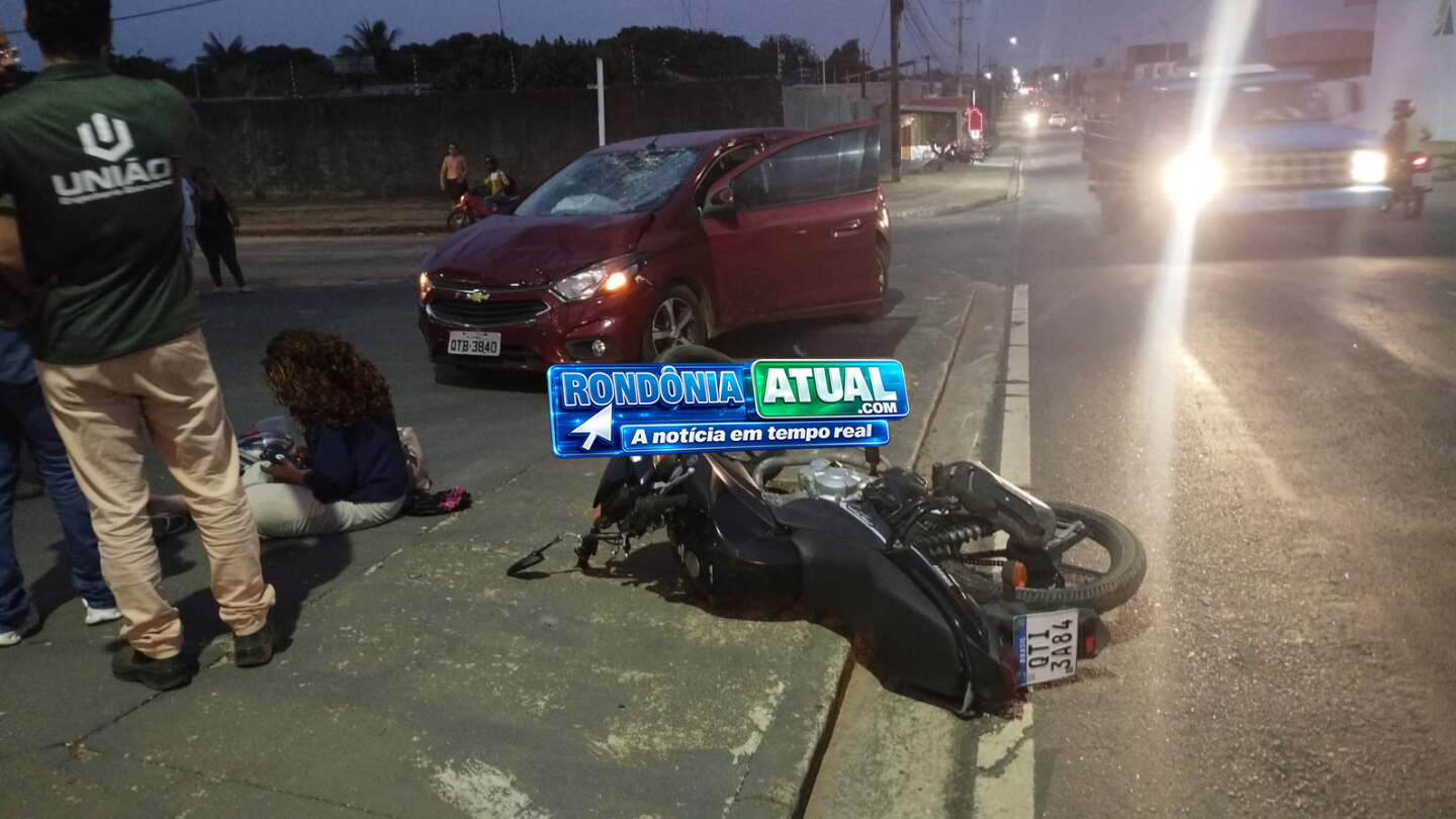 JI-PARANÁ-MOTOCICLISTA É ARREMESSADA CONTRA PARA-BRISA DE ONIX EM BATIDA VIOLENTA NA AVENIDA BRASIL