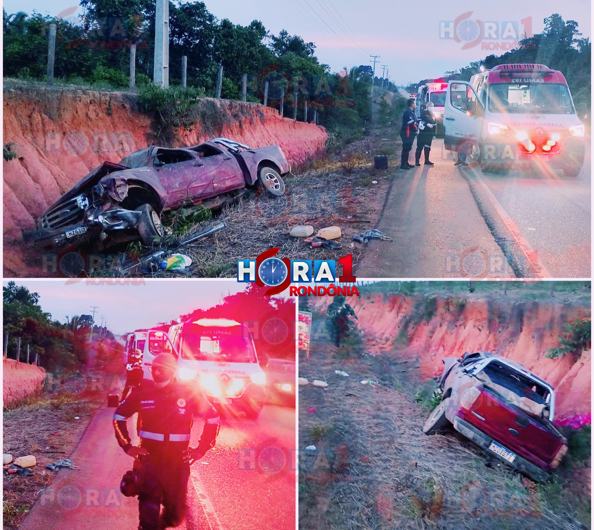 URGENTE: Caminhonete capota e vai parar dentro de vala na Estrada da Penal, em Porto Velho